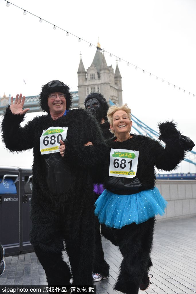 英國舉辦“大猩猩”慈善跑 人扮猩猩獻愛心募款