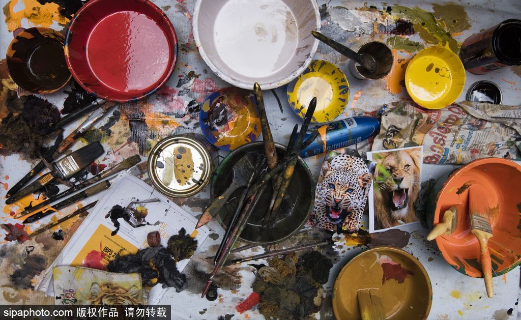 印度傳統(tǒng)虎舞的臺(tái)前幕后 表演者用顏料涂滿全身化身“猛虎”