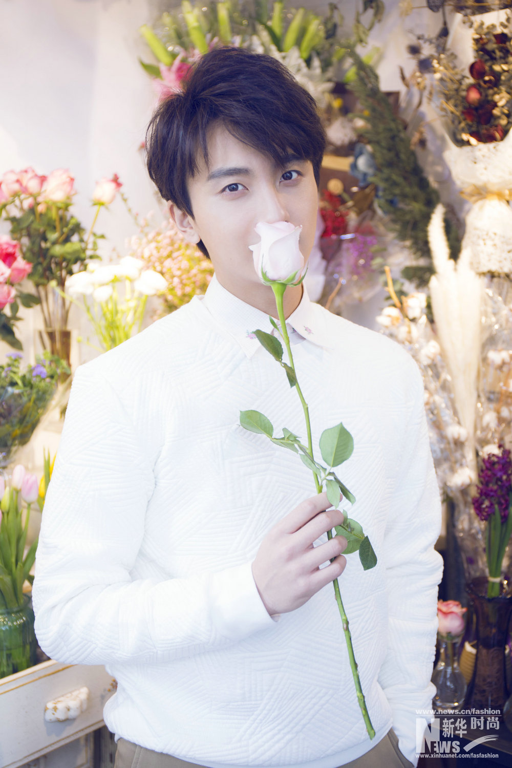 牛駿峰時尚大片曝光 清新暖男花中示愛