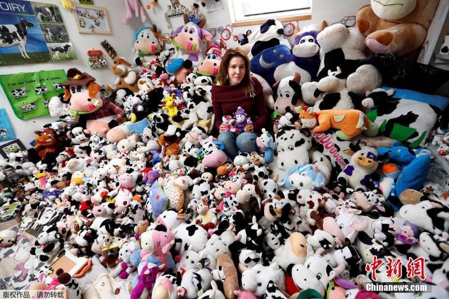 法國模特花7年收藏1679個奶牛玩偶[組圖]