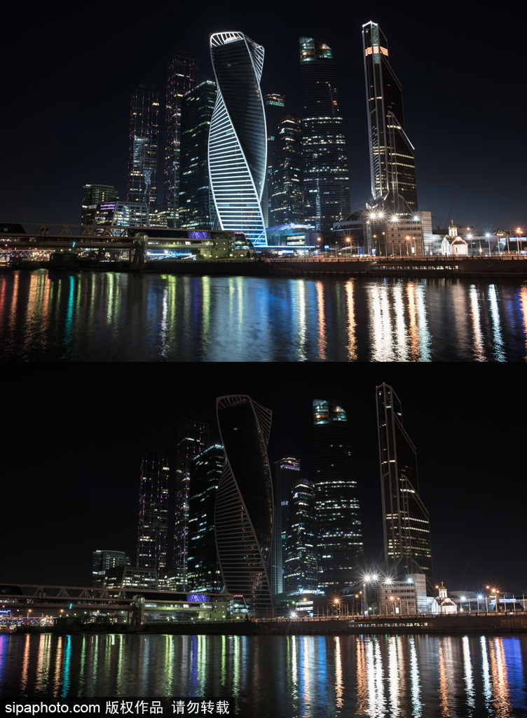 “地球一小時(shí)”莫斯科站 著名景點(diǎn)熄燈前后對(duì)比圖