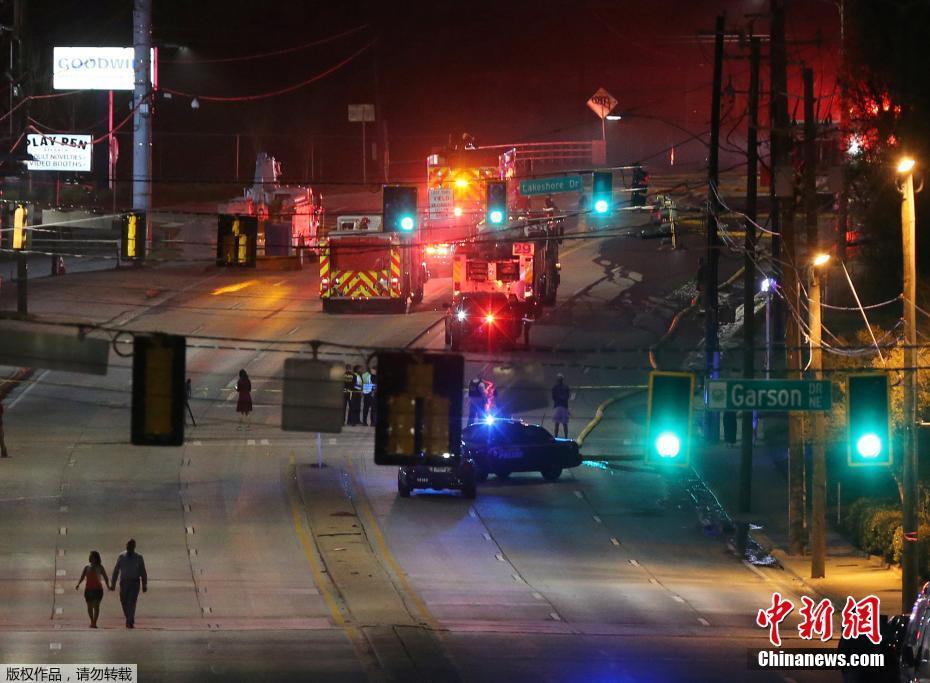 美國洲際公路立交橋發生大火坍塌