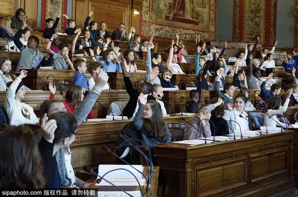 巴黎舉行萌娃理事會討論教務 小小“議員”舉手參與嚴肅呆萌