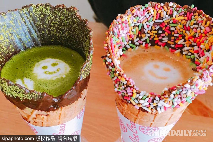 來一杯脆皮咖啡！東京一咖啡店標新立異推出能喝的“甜筒”