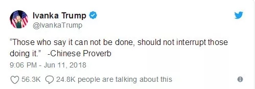 伊萬卡發(fā)了條“中國諺語”,中國網(wǎng)友:并不知道是哪句